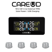 CAREUD T812-WF-S ระบบตรวจสอบความดันลมยางรถยนต์แบบไร้สายจอแสดงผล LCD ระบบตรวจสอบความดันลมยางรถยนต์พร้อมเซ็นเซอร์ 4 เซลล์แสงอาทิตย์ USB ชาร์จเร็ว