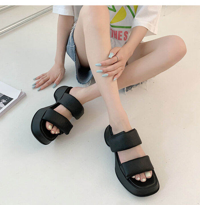 พร้อมส่งจากไทย-soft-step-slippers-รองเท้าแตะนุ่ม-สายคาดปรับได้-สไตล์เกาหลี-ส้นตึกสูง-4-5-ซม