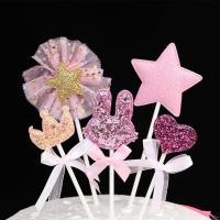 【Ready Stock】 ✺▦ E05 5pcs Heart Star Crown Cake Topper for Birthday Cupcake Flag Baby Shower Party Wedding Decor Supplies