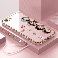 Serpens สำหรับ OPPO A59 F1S ฟรีสายคล้องการ์ตูนน่ารักน่ารัก Chibi Marukochan เคสลายขอบสี่เหลี่ยมชุบเคสโทรศัพท์เด็กผู้หญิงเคสโทรศัพท์นุ่มชุบหรูหรา