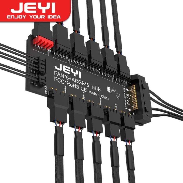 jeyi-argh-pwm-ฮับพัดลม5ทาง12v-4pin-pwm-และ5v-3pin-argb-2-in-1ฮับพัดลม-rgb-แยกแถบ-rgb