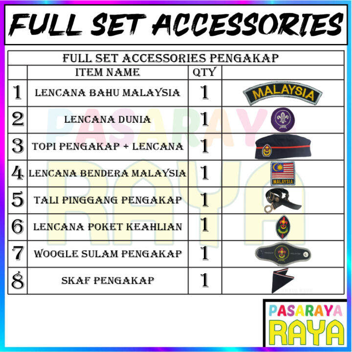 FULL SET PENGAKAP ACCESSORIES SCOUT UNIFORM AKSESORI PENGAKAP LENGKAP