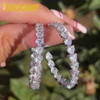 【YP】 New 30mm CZ Hoop Earring Pink Paved Round Medium Jewelry