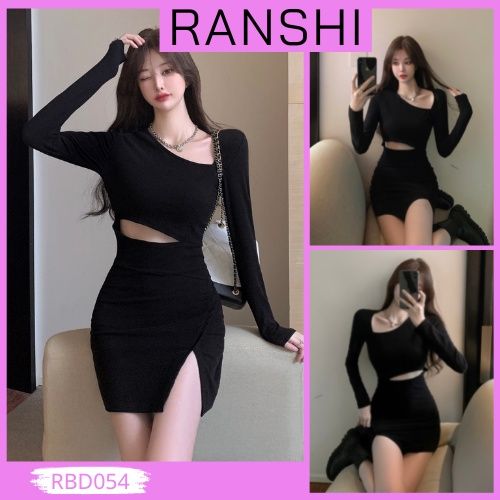 Đầm Body Nữ Cổ Lệch Khoét Eo Xẻ Tà RANSHI Dài Tay Hot Trend Chất ...