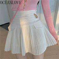 OCEANLOVE Pleated Skirts Solid A-line High Waist Sweet  Spring Summer Mujer Faldas Retro Sexy Korean Fashion Woman Skirts