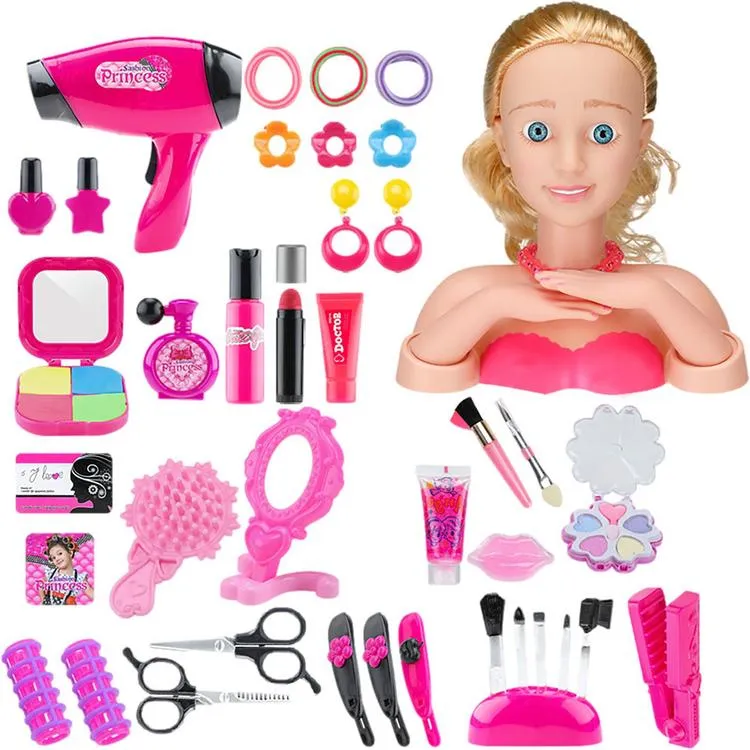 Beauty Salon Playset for Girls 41pcs/Set Styling Head Doll Makeup Toys Hairstyle  Styling Doll with Hairdryer and Styling Accessories for Girls Makeup  Practice enjoyable 