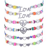 [COD] Cross-border new stainless steel heart-shaped love bracelet soft pottery pearl hand-woven factory spot