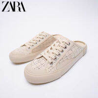 【high quality】original za/raˉ Spain 2022 summer new light beige lace-up slingback casual sneakers half slippers summer new style womens shoes slippers for women slides outside wear sandals for women