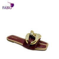 FABIO Womens sandals metal Cross buckle decoration Womens slippers summer flat bottom Beach Flip Flops Casual shoes