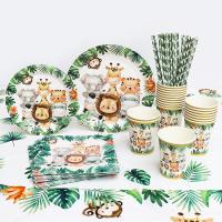 ☾☜✔ Jungle Safari Birthday Decorations Animal Disposable Tableware Forest Woodland Baby Shower Boy 1 2 3 4 5 Birthday Party Supplies