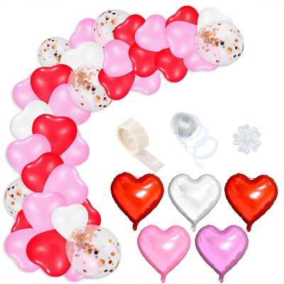 108pcs Valentines Day Party Pink Balloon Garland Arch Kit Heart-Shaped Foil Ballon Gold Confetti Ballons for Wedding Decoration
