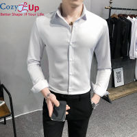 Cozyแขนยาวเสื้อเชิ้ตผู้ชายแฟชั่นสีทึบอ่อนเส้นใยโพลีเอสเตอร์Cal