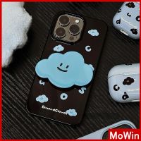 ◘♟ Mowin - เข้ากันได้สำหรับ เคสไอโฟน เคสไอโฟน11 เคส iphone 11 สำหรับ iPhone 14 Pro Max เคส iPhone กริ๊ปยืนหน้ายิ้มที่วางพับได้สีดำเงา TPU เคสอ่อนเมฆสีฟ้าเข้ากันได้กับ iPhone 13 Pro max 12 Pro Max 11 xr xs max 7Plus 8Plus