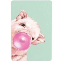 Wanghuilishop Vintage Bubblegum สัตว์หมู Wall Art ภาพประกอบโลหะดีบุกป้ายโปสเตอร์เหมาะสำหรับสำนักงานและ Retro ตกแต่ง