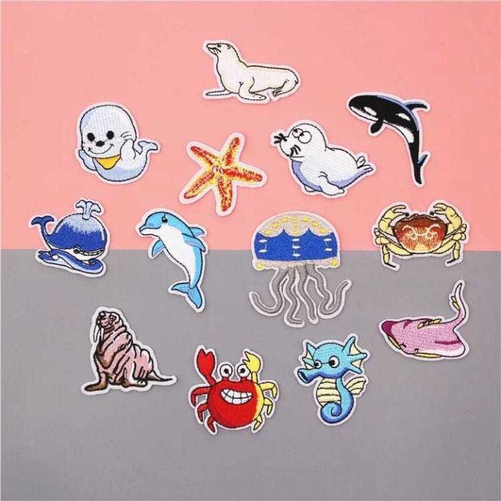 cod-sea-life-embroidery-cloth-stickers-starfish-killer-dolphin-manta-ray-hand-account-clothes-patch