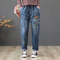 2022 Spring New Embroidery Jeans Women Clothing Elastic Streetwear Loose Denim Pants Vintage High Waisted Baggy Mom Jeans Q5759