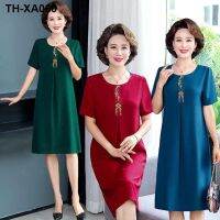 new western style short-sleeved dress wealthy middle-aged lady emulation silk embroidery covered his