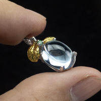 จี้พลอยบลูโทแพซ (Blue Topaz) เรือนเงินแท้92.5%ชุบทองคำขาว พลอยน้ำเงินอมสีฟ้าน้ำทะเลเข้ม