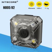 NITECORE ไฟหน้า V2 NU05 40ลูเมน USB-C ไฟหน้าแบบชาร์จไฟได้แหล่งกำเนิดไฟสองดวงสีแดงขาวโคมไฟสัญญาณกลางแจ้งน้ำหนักเบา