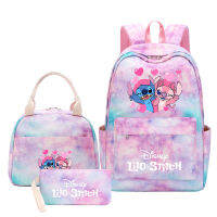 ใหม่ Kawaii Stitch Girl เด็กปากกาถุงอาหารกลางวัน Rainbow Galaxy Bookbags 3Pcs ผู้หญิงวัยรุ่น Schoolbags แล็ปท็อปเดินทางกระเป๋าเป้สะพายหลัง