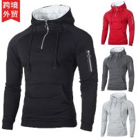 [COD] Cross-border new autumn and winter mens fleece solid casual sports zipper hoodie slim-fit pullover sweater