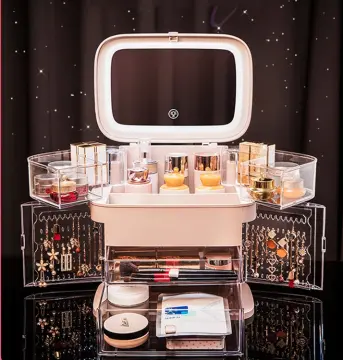 Makeup Case Travel Cosmetic Bag Storage Organizer Box w/3 Level LED Light  Mirror