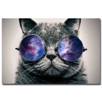 2023▬☄ Cat With Glasses Galaxy Glasses Cat Funny Art Canvas Painting Poster Print Pictures For Living Room Home Decoration