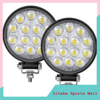 บาร์ไฟกลม14Led 2ชิ้น4.5นิ้ว42W 2500LM 6000K ไฟขับขี่สำหรับ SUV รถกะบะเอทีวีเรือ IP67กันน้ำ