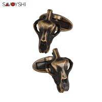 SAVOYSHI บรอนซ์ไดโนเสาร์กะโหลกศีรษะ Cufflinks ชายเสื้อฝรั่งเศสออกแบบล่าสุด Cufflinks ลิงค์สำหรับงานปาร์ตี้ฮาโลวีนของขวัญชื่อแกะสลักฟรี