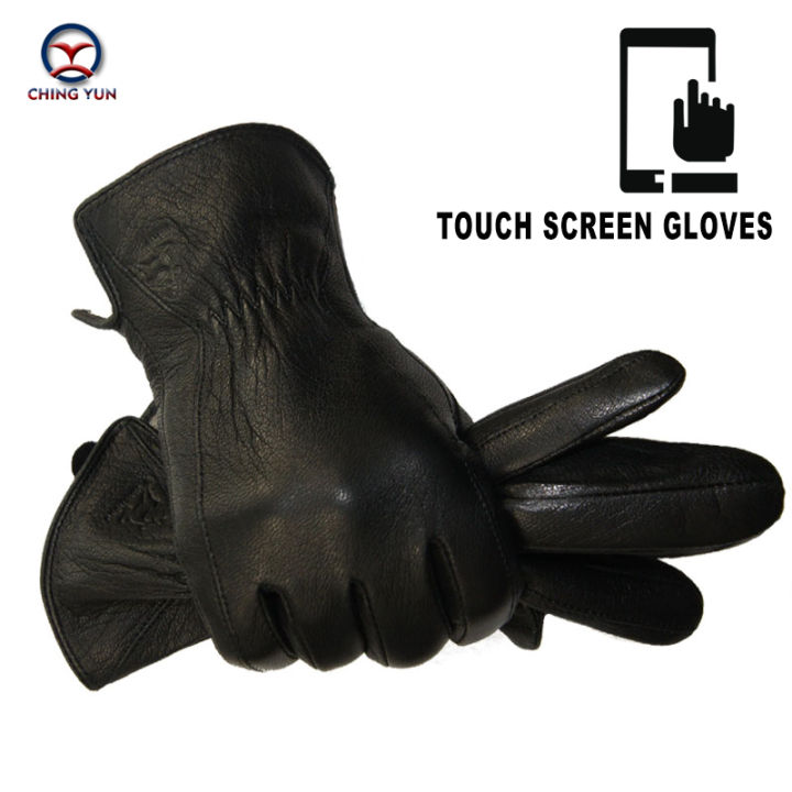 20212018 New Winter man deer skin leather gloves male warm soft mens glove black three lines design men mittens sheep hair lining