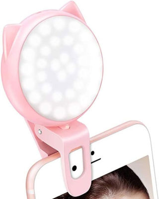 OURRY Selfie Clip on Ring Light, Mini Rechargeable 9 Level Adjustable Brightness Light with 32 LED, 2-8 Hours, USB Flash Lighting for iPhone/Android Cell Phone Photography,Video, Vlogging - Pink