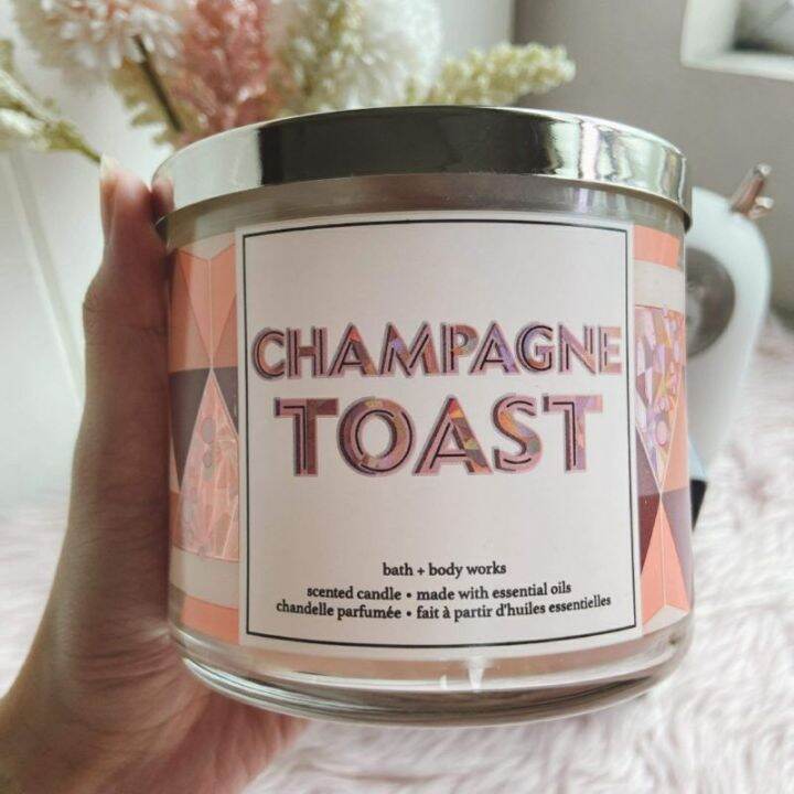 Champagne Toast 3wick candle Bath and Body Works White Barn