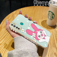 เคส Chenyyka สำหรับ Infinix Hot 9 Pro X655C การ์ตูนน่ารักเมโลดี้กระต่ายกรอบสี่เหลี่ยมชุบเคสมือถือกรอบซิลิโคนกันกระแทกฝาหลังป้องกันเลนส์กล้อง