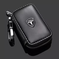 ✺ Genuine Leather Car Remote Key Cover Case Fob Key Holder Wallet For Tesla Model 3 Model S Model X Car Smart Key Bag Accessories