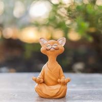 Cat Statues Whimsical Buddha Cat Figurine Meditation Yoga Collectible Happy Cat Decor Home Garden Decor Garden Ornament#g3