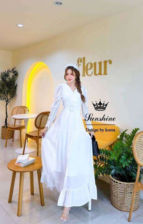 m-2xl-4xlส่งฟรี-เดรสงานป้าย-lady-sunshine-ชุดขาวไปวัด-เดรสไปงานบวช-เดรสขาวออกงาน-เดรสขาวยาว-เดรสขาวสาวอวบ-ชุดขาวใส่ไปวัด-ชุดชาวแฟชั่น-ชุดไปงานบุญ