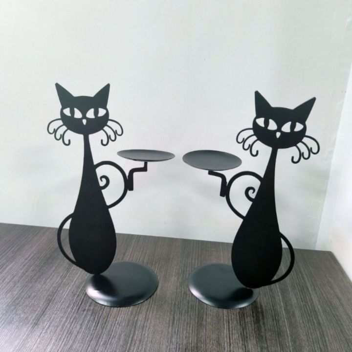 ที่ใส่เทียนรูปแมวสีดำสไตล์วินเทจประกายระยิบระยับ-kerajinan-besi-เทียนตั้งโต๊ะแบบชนบทที่แขวนสำหรับงานเลี้ยงในฟาร์มแมวที่สง่างาม