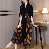 【YF】 2022 Summer Silk Printed Mulberry Midi Dress Fall Retro Casual 5XL Plus Size Long Sleeve Elegant Women Vestidos