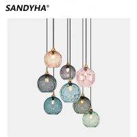 SANDYHA โคมไฟระย้า Led สไตล์นอร์ดิกสไตล์มินิมอลลิสต์ทันสมัยลูกบอลแก้วลวดลายน้ำมีสีสำหรับโคมไฟติดเพดานตกแต่งห้องรับประทานอาหาร