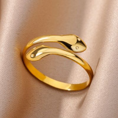 แหวนสแตนเลสสำหรับผู้หญิงเครื่องประดับอัญมณีแหวนกว้างสองชั้นแบบปรับสีทองย้อนยุคแบบเรียบง่าย