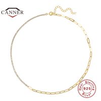 CANNER 925 Sterling Silver Ins Fashion New Zircon Stitching Paper Clip Chain Necklace For Women Gold Color Fine Jewelry Collares