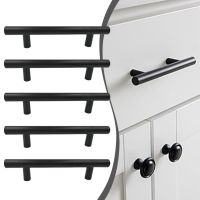 Gracekarin Black T-Shaped Cabinet Door Handle Stainless Steel Hollow Cabinet Door Handle Round Tube Handle 12*96*150 NEW