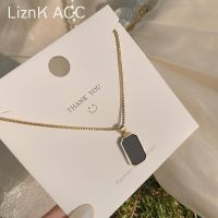 Original titanium steel geometric black square necklace 2021 new womens summer light luxury niche design non-fading clavicle chain