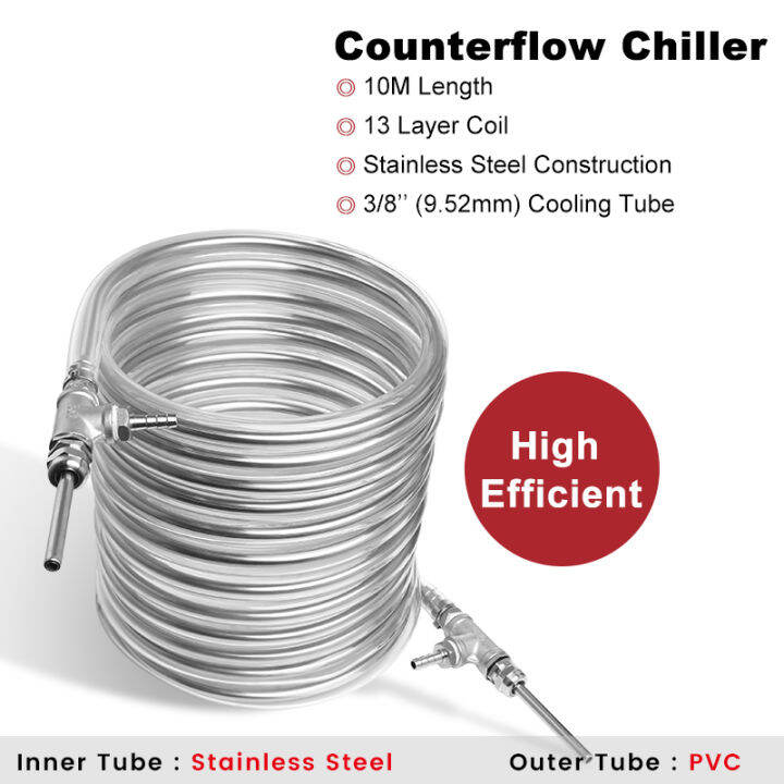 Counterflow Wort Chiller, 38'' x 10M Stainless Steel Cooling Tube Super Effective Heat Exchanger