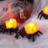 Halloween Tea Light Black Spider CandleFlameless Battery Operated LED TealightSmall Pumpkin Light for Halloween Spooky Decor