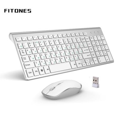 Russian version 2.4g wireless keyboard and mouse ergonomics portable full size USB interface high-end fashion silvery white