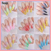 FXUP 24ชิ้นส่องแสงสีไล่ระดับสีสวมใส่ได้เจลกดบนเล็บปลอมปลอมเล็บปลอมเล็บปลอมเล็บเสร็จที่ถอดออกได้