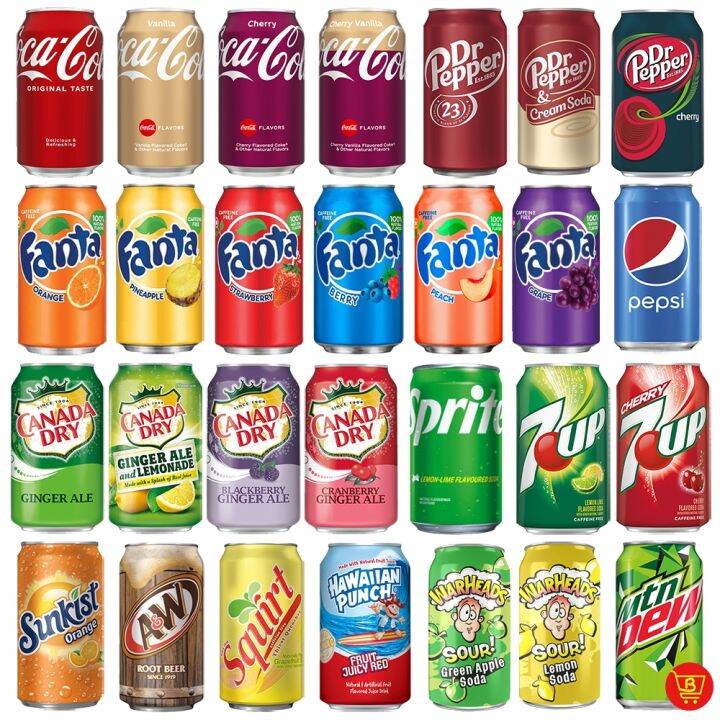 Imported Soda in Can 355mL Coca Cola Dr. Pepper Pepsi Fanta 7-up Canada ...