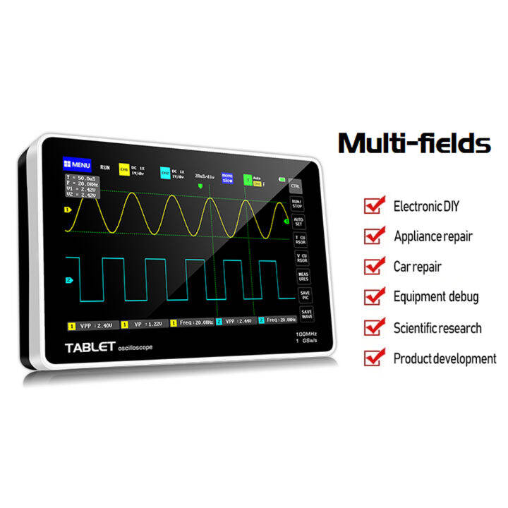 ออสซิลโลสโคป1013d-2ช่อง100mhz-2แบนด์วิธ1gsa-sหน้าจอสัมผัสlcdความละเอียดสูงtftสี7นิ้ว