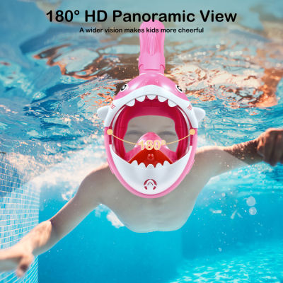 Snorkel Mask Full Face Kids, 180° Panoramic View Snorkeling Mask Safety Free Breathing Diving Mask with Anti-Fog and Anti-Leak Design Dry Top Snorkel Set Suitable for Kids Gift